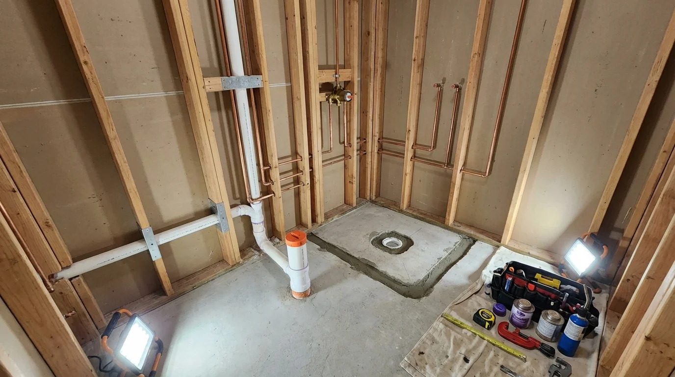 Bathroom rough-in plumbing during remodel by Johns Plumbing LLC in Villas