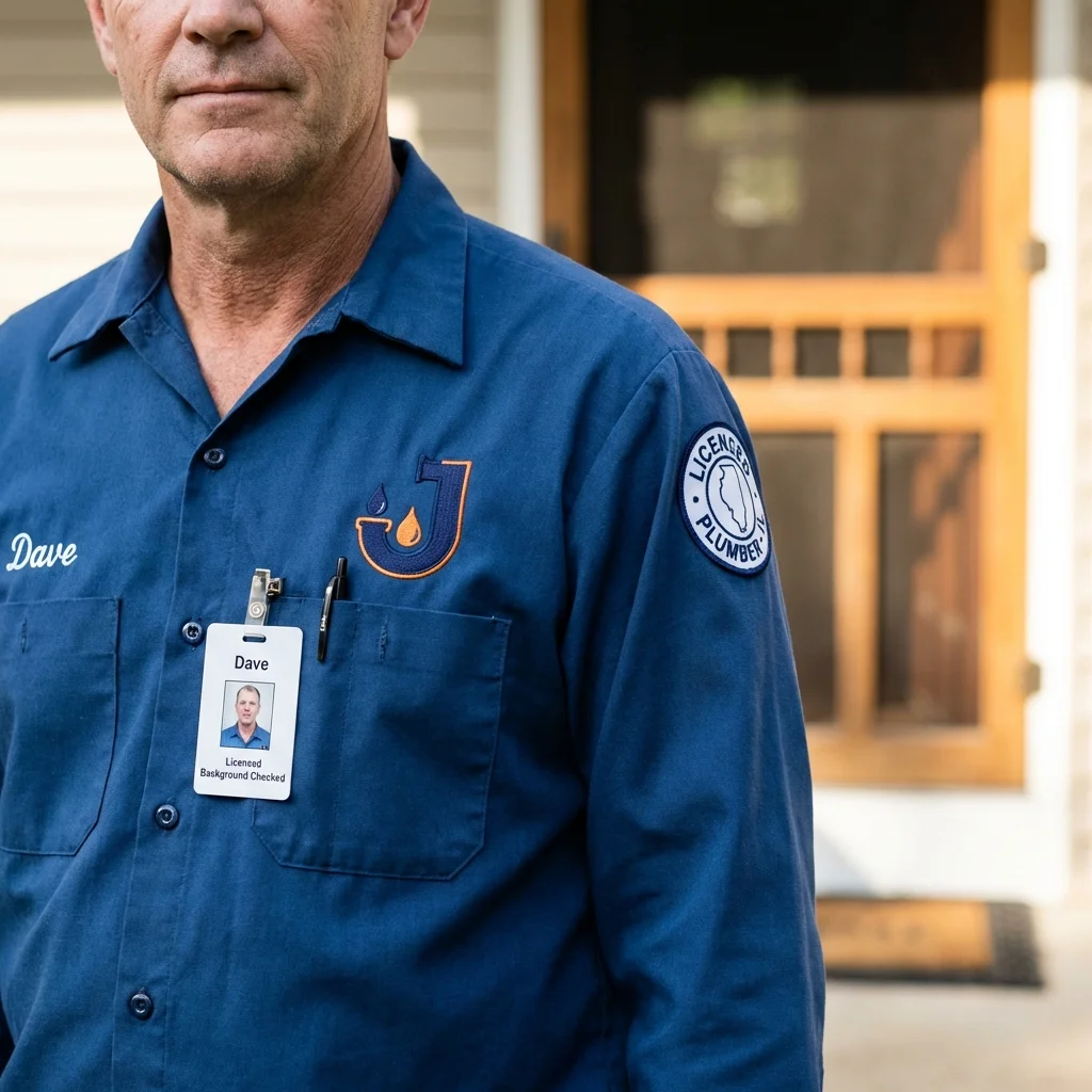 Licensed plumber showing ID badge in Villas, NJ