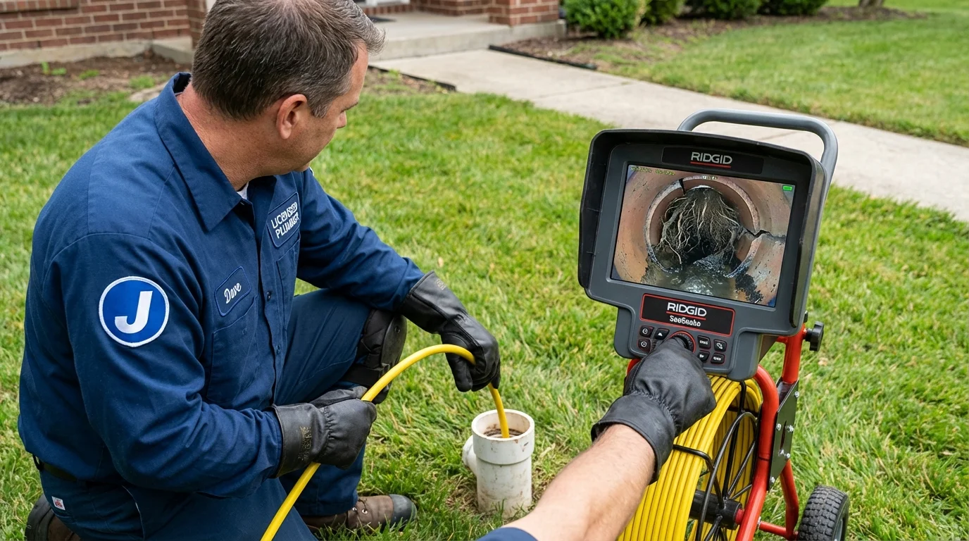 Sewer camera inspection being performed by Johns Plumbing LLC in Villas