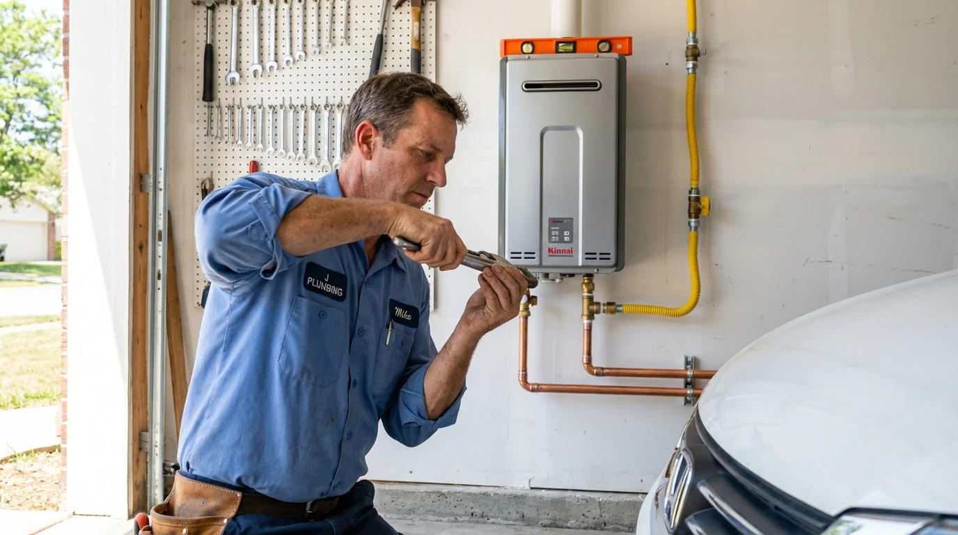 Tankless water heater installation by a Johns Plumbing LLC plumber in Villas