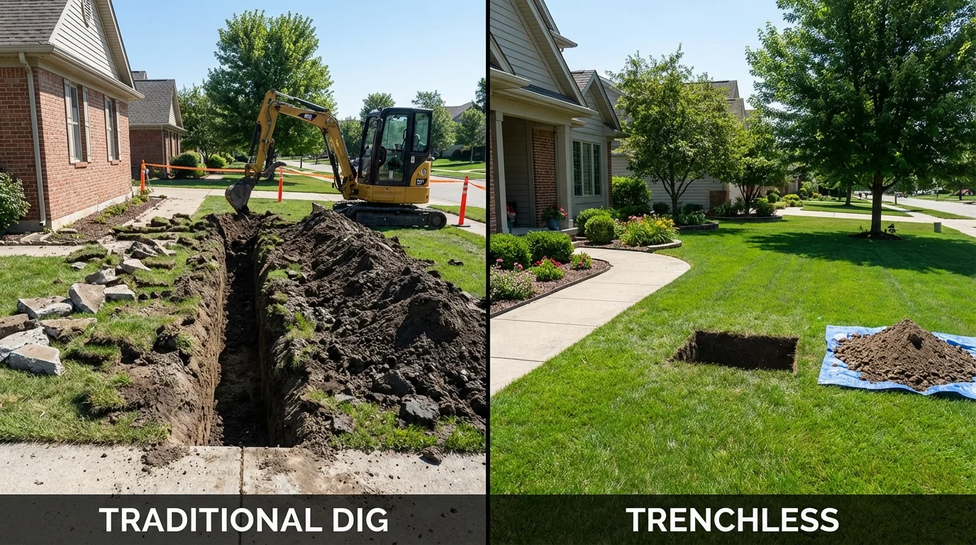 Trenchless sewer repair with minimal yard damage versus traditional excavation in Villas, NJ